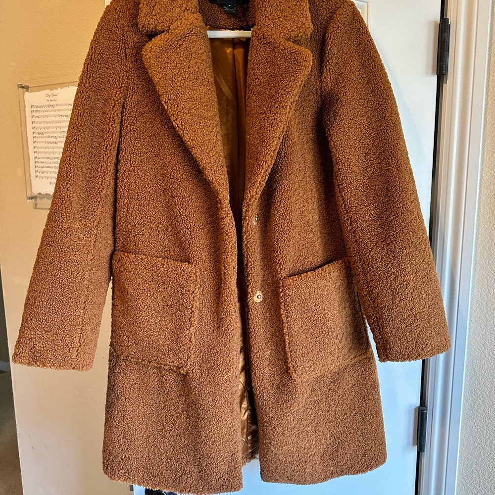 French Connection Sherpa Coat - Size Small - Tan